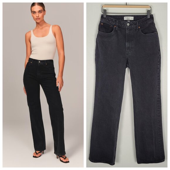Abercrombie & Fitch The 90s Relaxed Jean High Rise Curve Love Black Size 26 - Picture 1 of 13